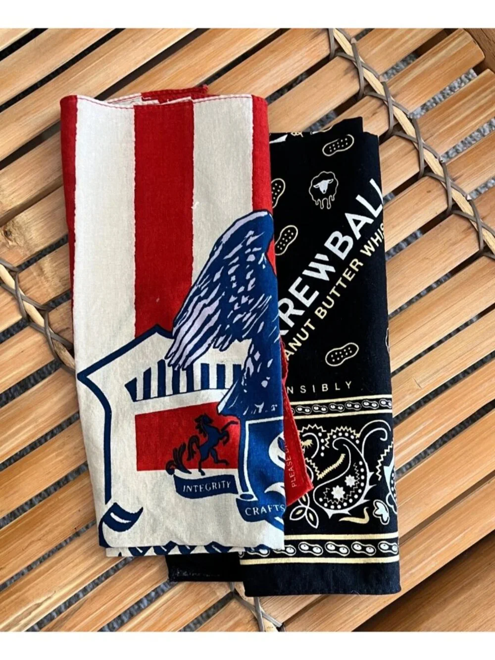 Vintage Seagrams & Skrewball bandanas, collectible, retro, cowboy, indie